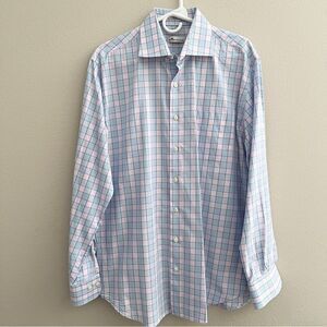 Peter Millar Men's Long Sleeve Button Down Shirt Size Large Pink Blue Cotton